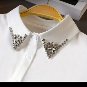 Embellished White Button-Up Shirt